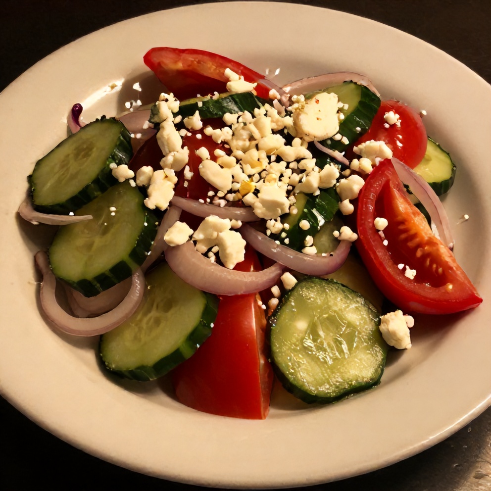 Plated Cucumber, Onion and Tomato Salad