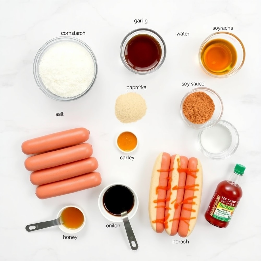 Ingredients for Firecracker Hot Dogs on a marble surface