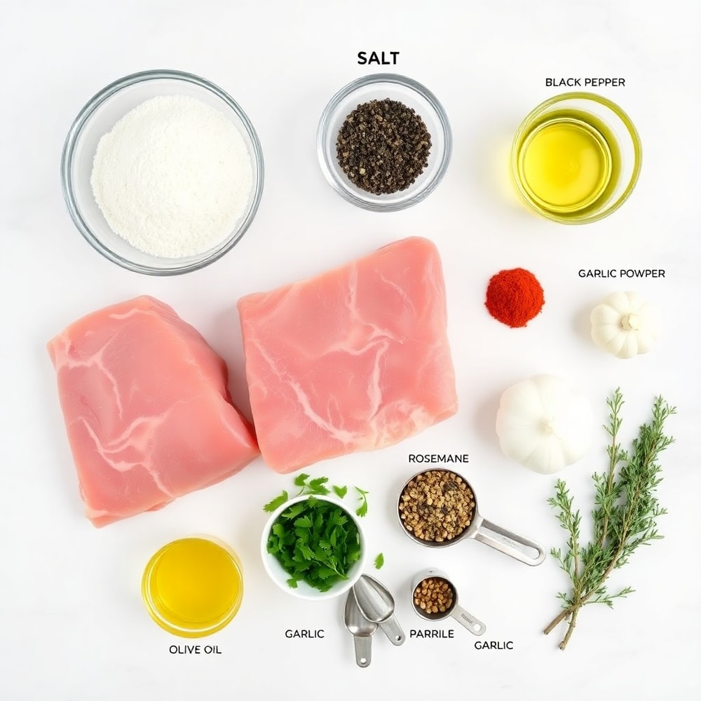 Raw ingredients for Crispy Garlic Pork Bites in a flat lay