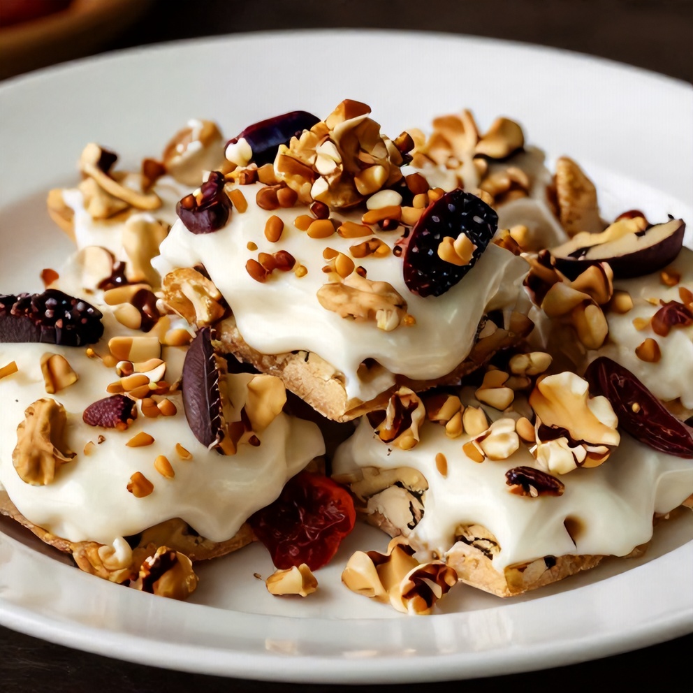Crispy Greek Yogurt Bark served on a white plate