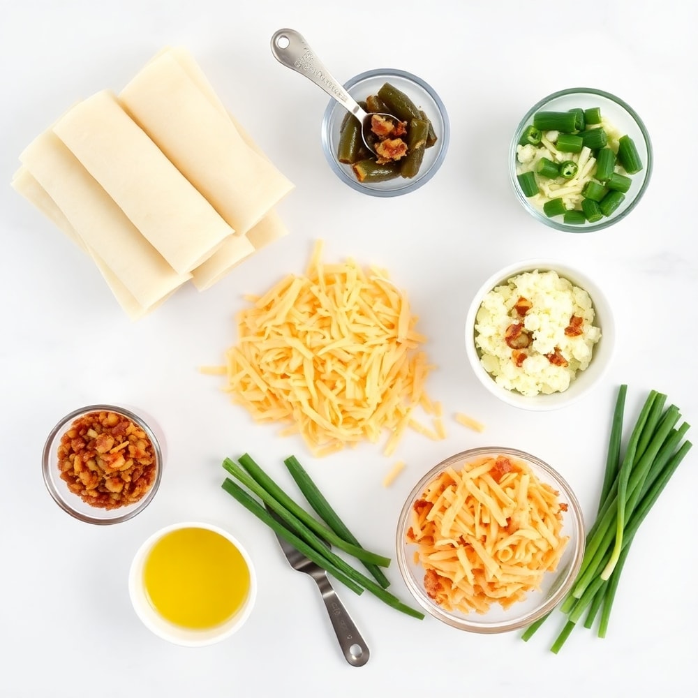 Jalapeño Popper Egg Rolls ingredients on a marble surface