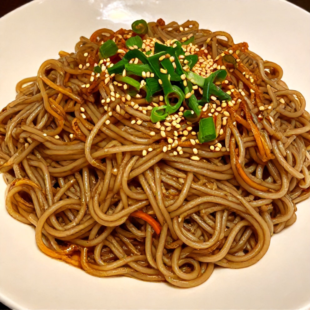 Plated Korean Noodles with green onions