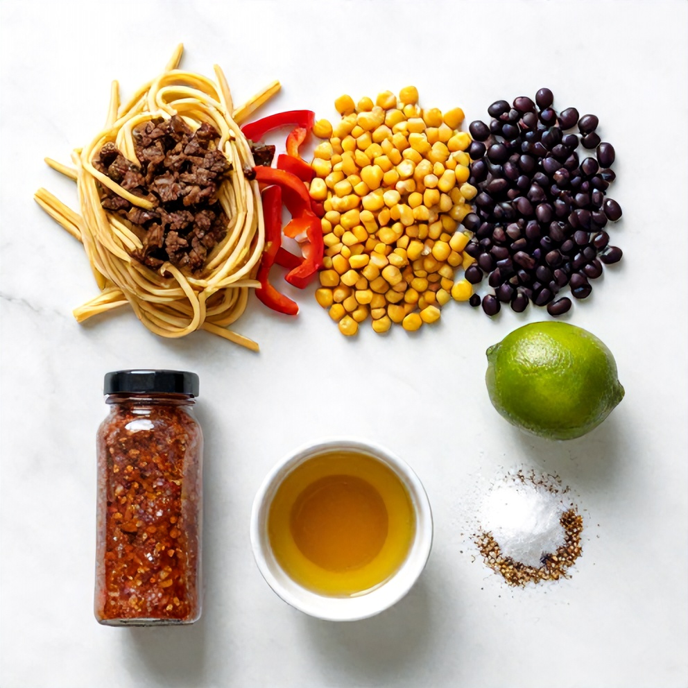 Raw ingredients for Mexican Pasta Salad