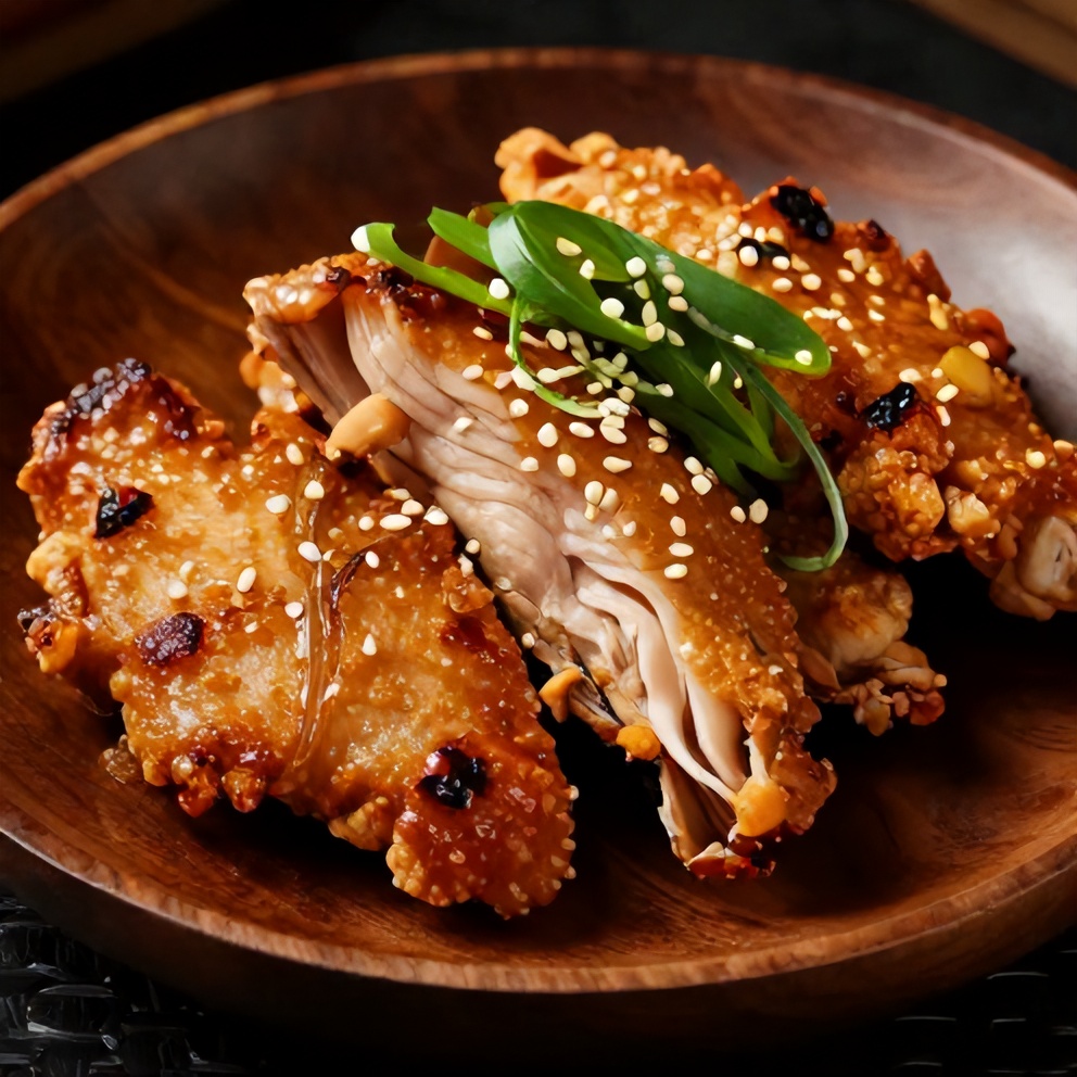 Plated Mongolian Chicken Thighs with green onions