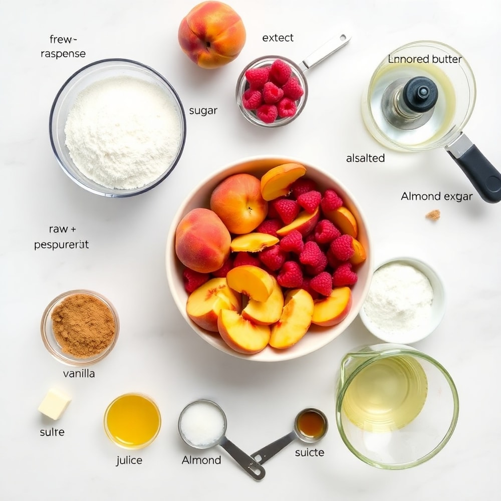 Raw ingredients for Peach Raspberry Crumb Bars