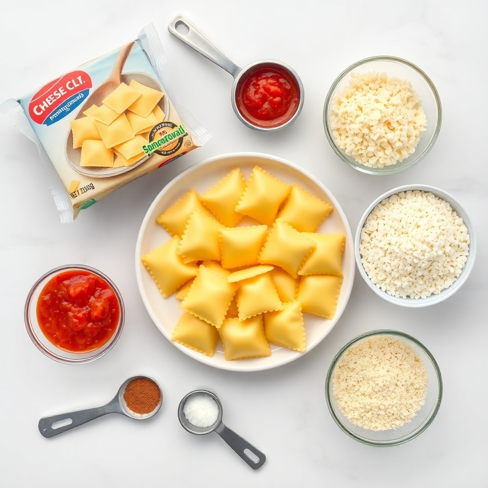 Raw ingredients for crispy ravioli appetizer