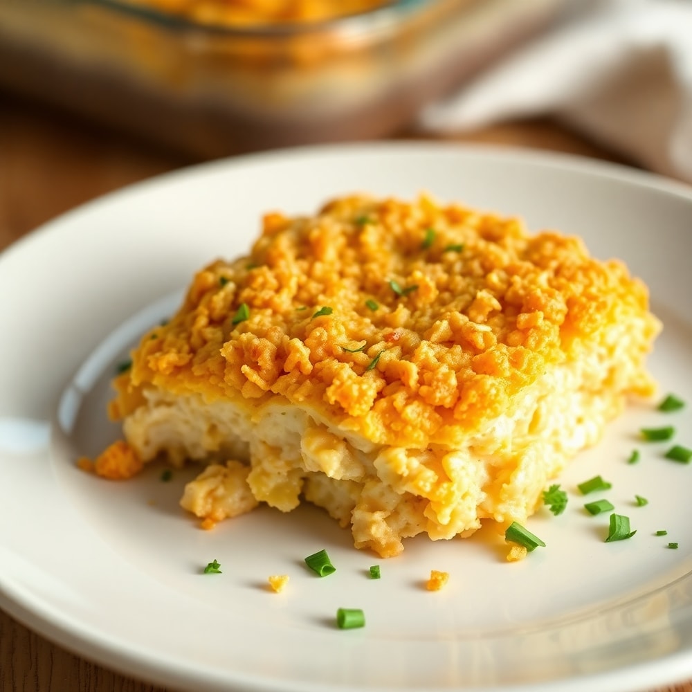Crispy Ritz Cracker Chicken Casserole Served