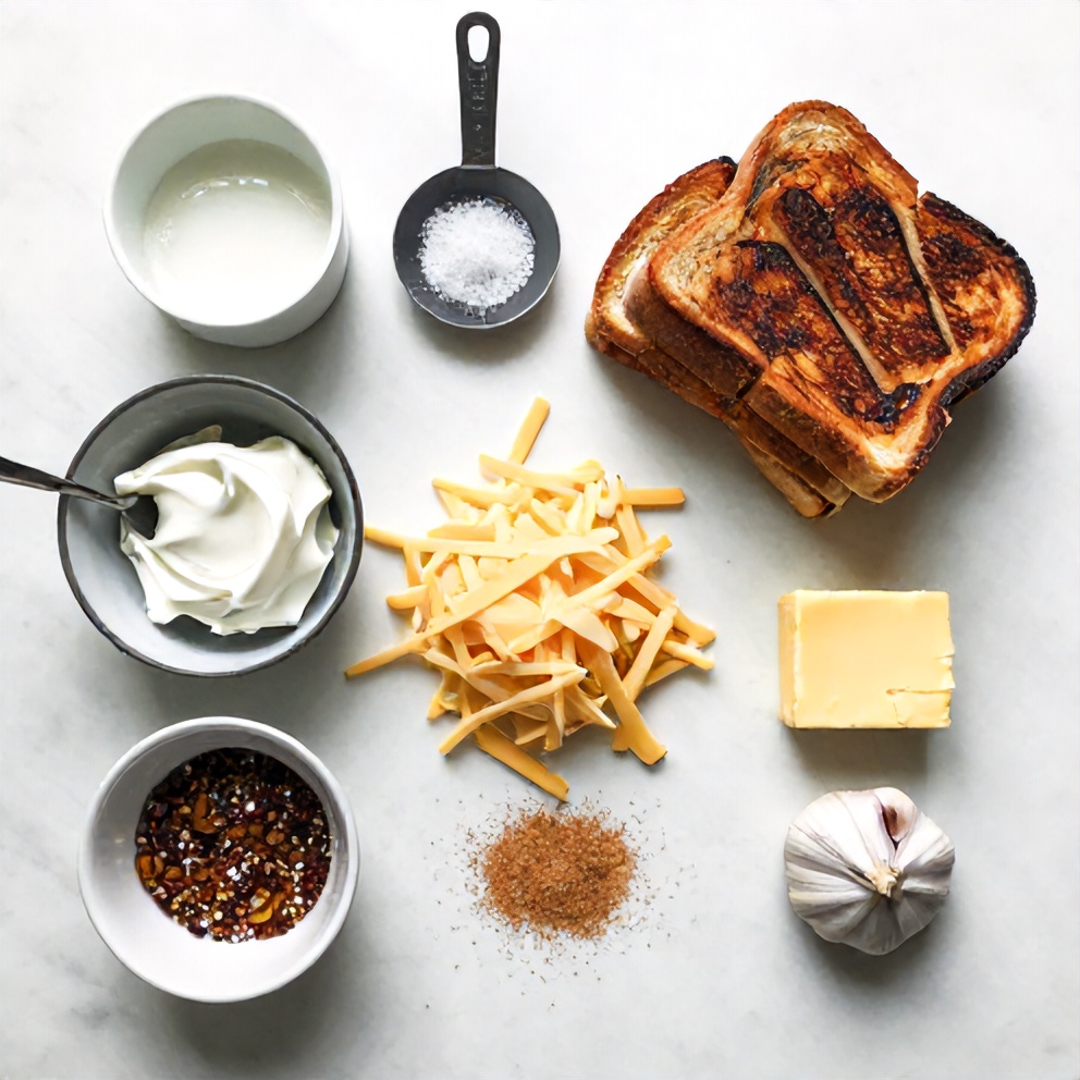 Raw ingredients for Roasted Jalapeño Popper Grilled Cheese on a marble surface