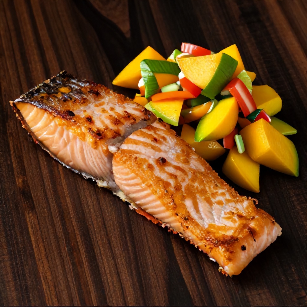 crispy salmon with mango salsa