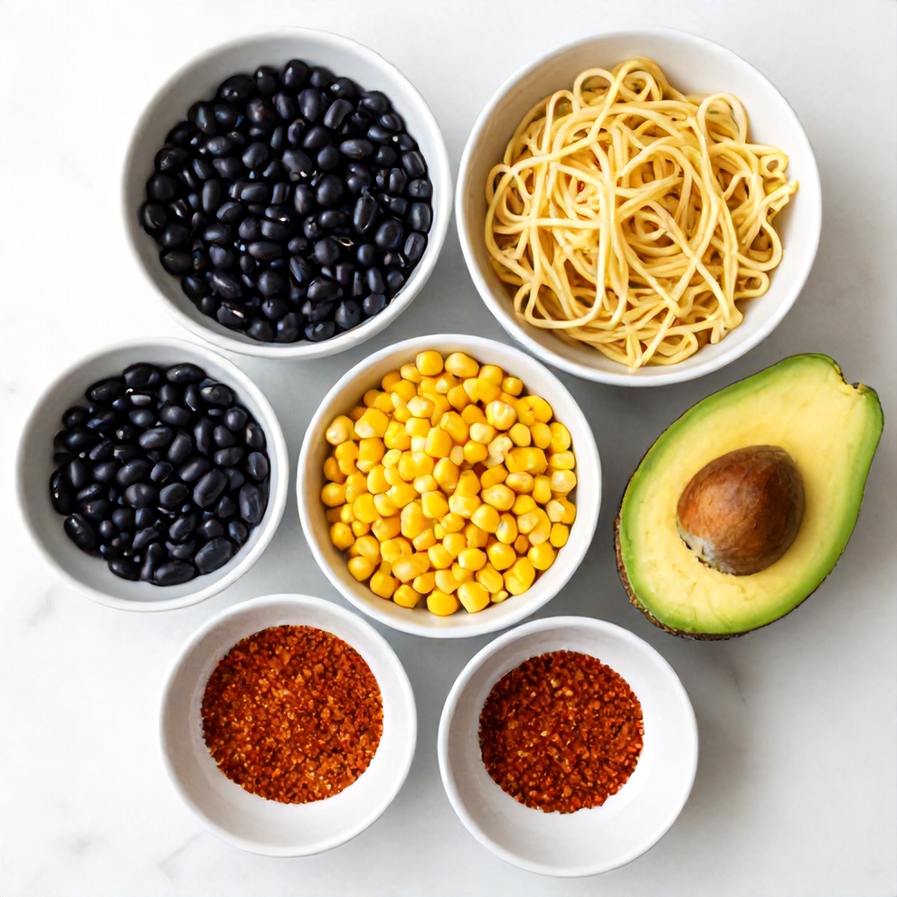Raw ingredients for Taco Pasta Salad