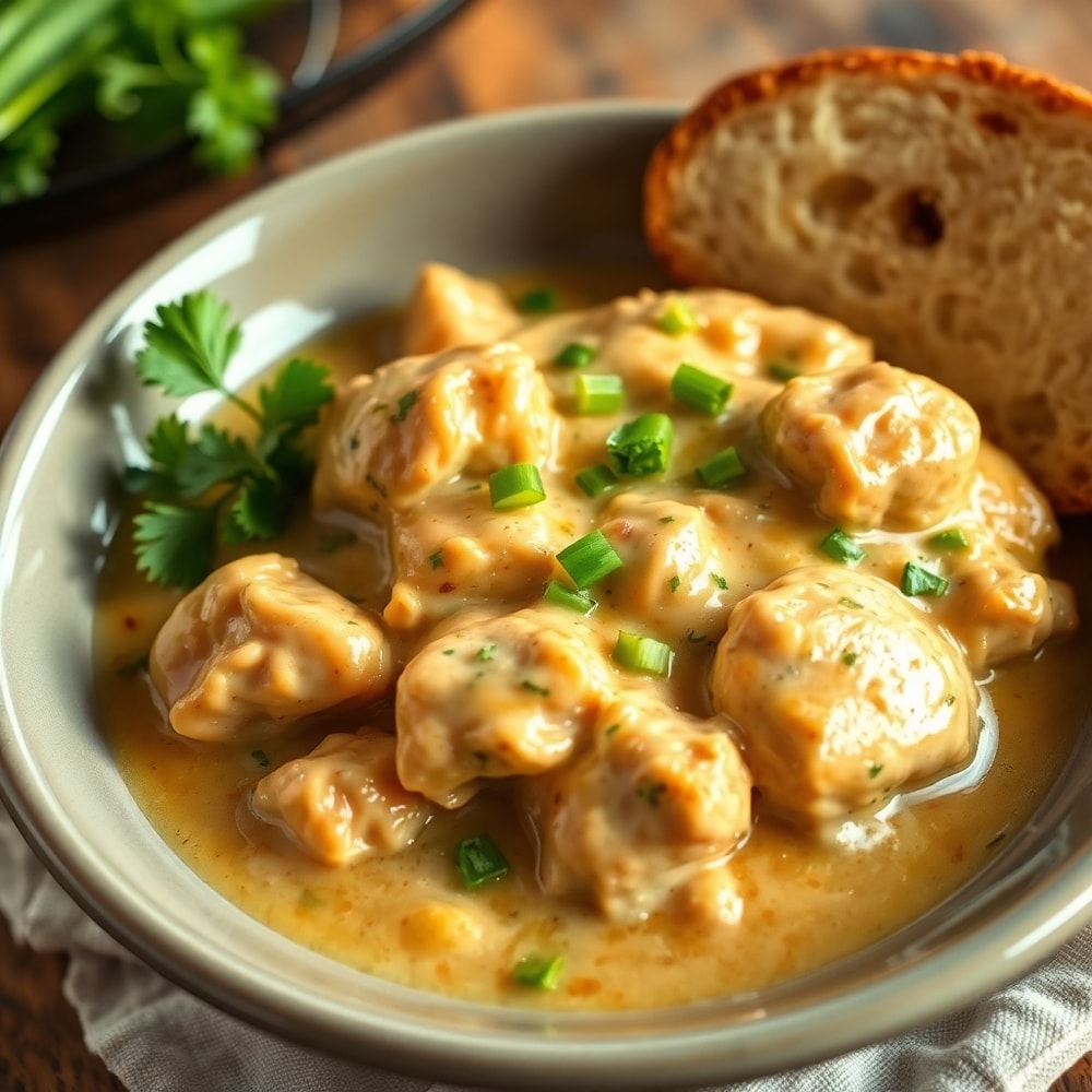 Plated serving of Crockpot Cajun Butter Chicken