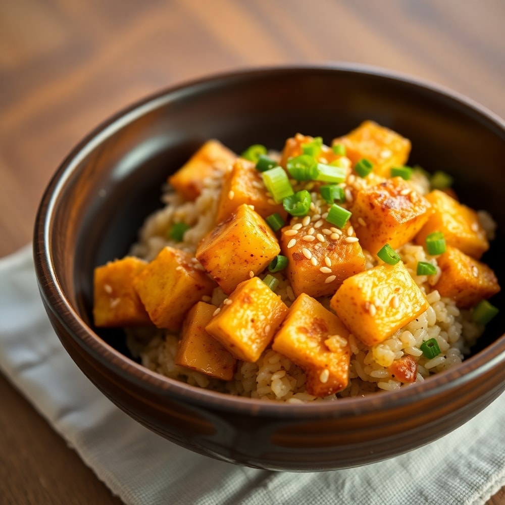 Plated Teriyaki Tofu Rice Casserole