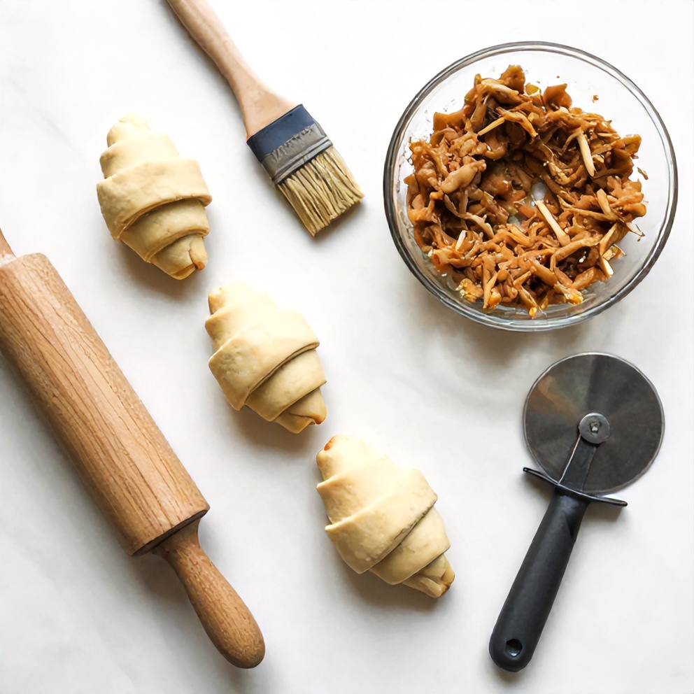 Raw ingredients for crescent roll appetizers on a marble surface