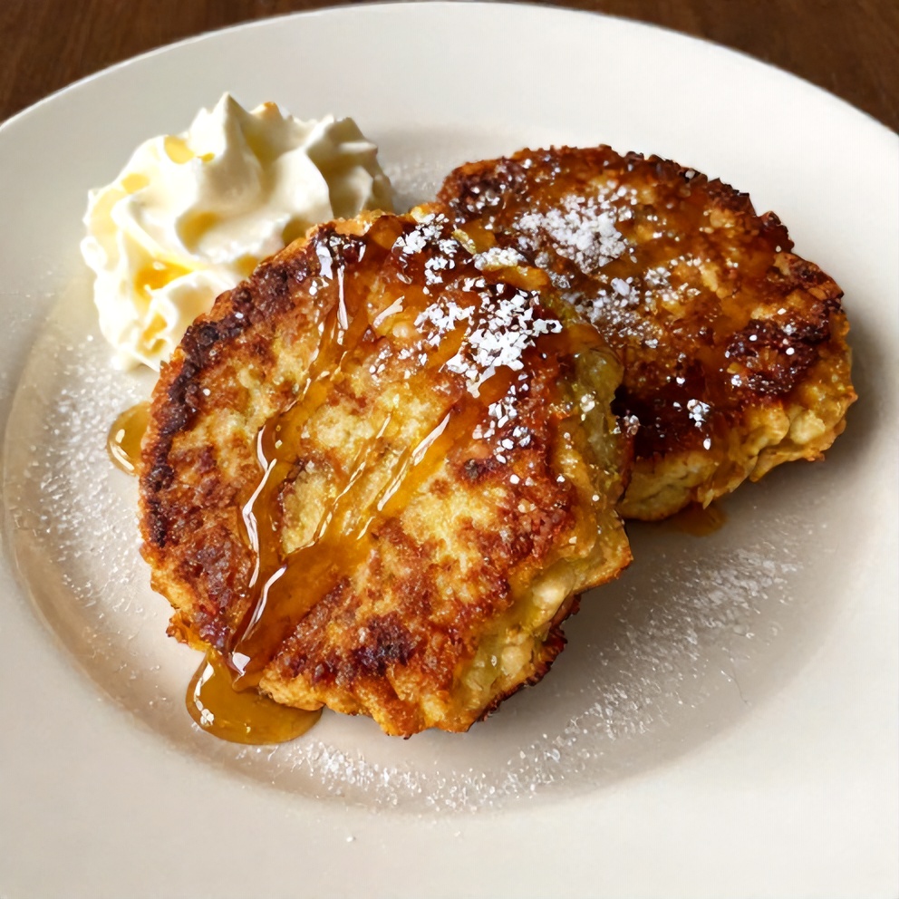 Plated Baked Cinnamon Banana Fritters with Honey Drizzle