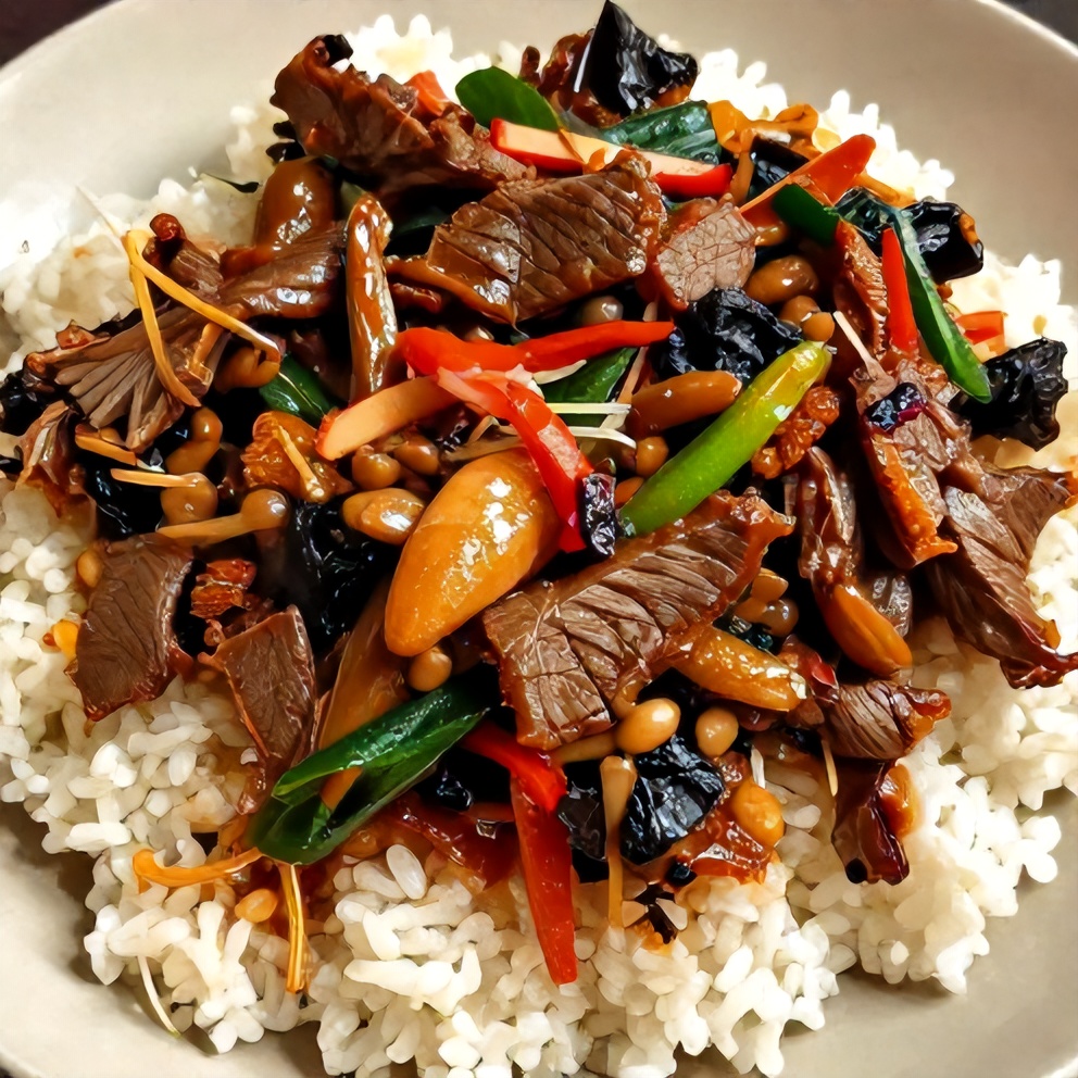 Plated Beef Bulgogi with steamed rice and vegetables