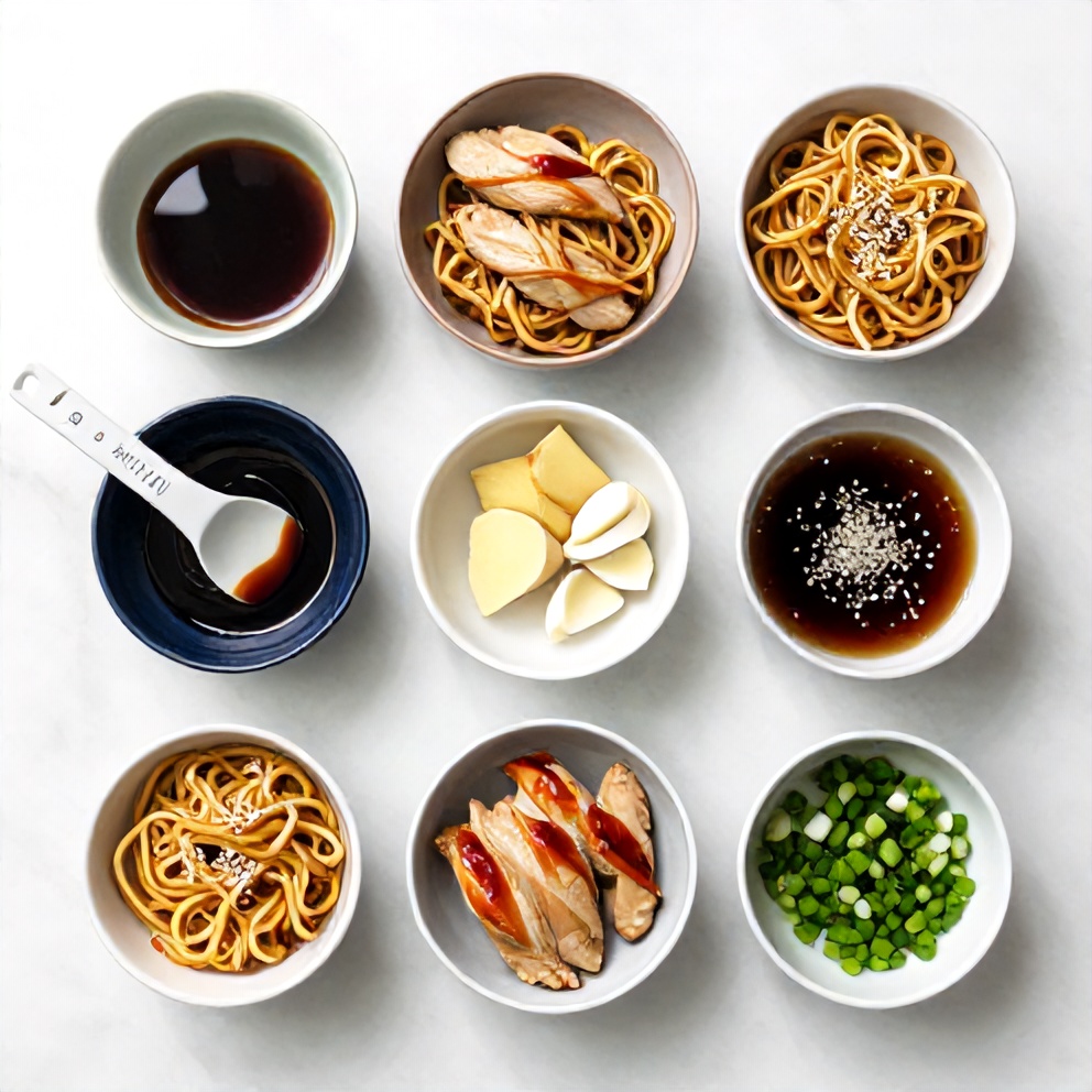 Hibachi noodles ingredients laid out