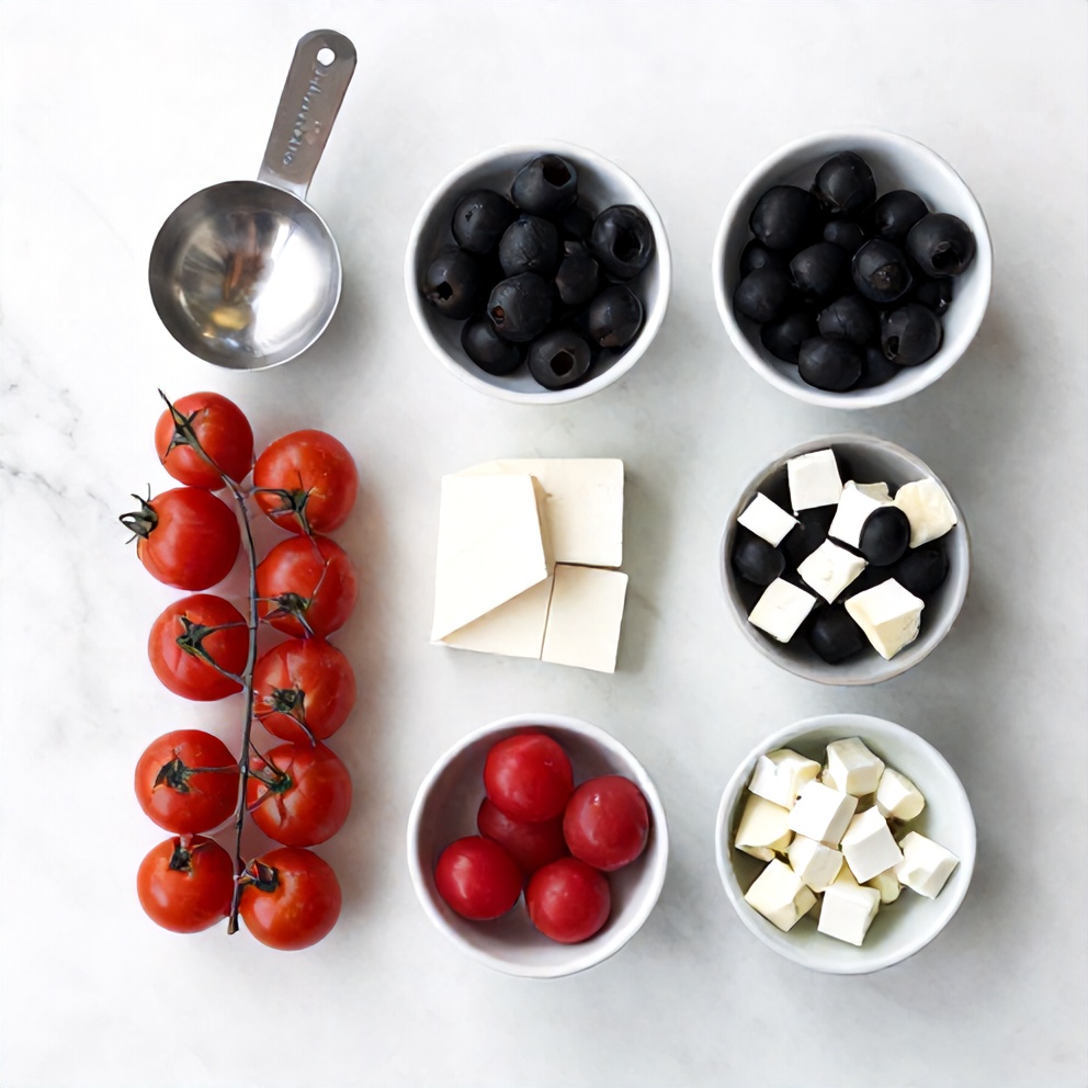 Raw ingredients for Bloody Mary Pasta Salad