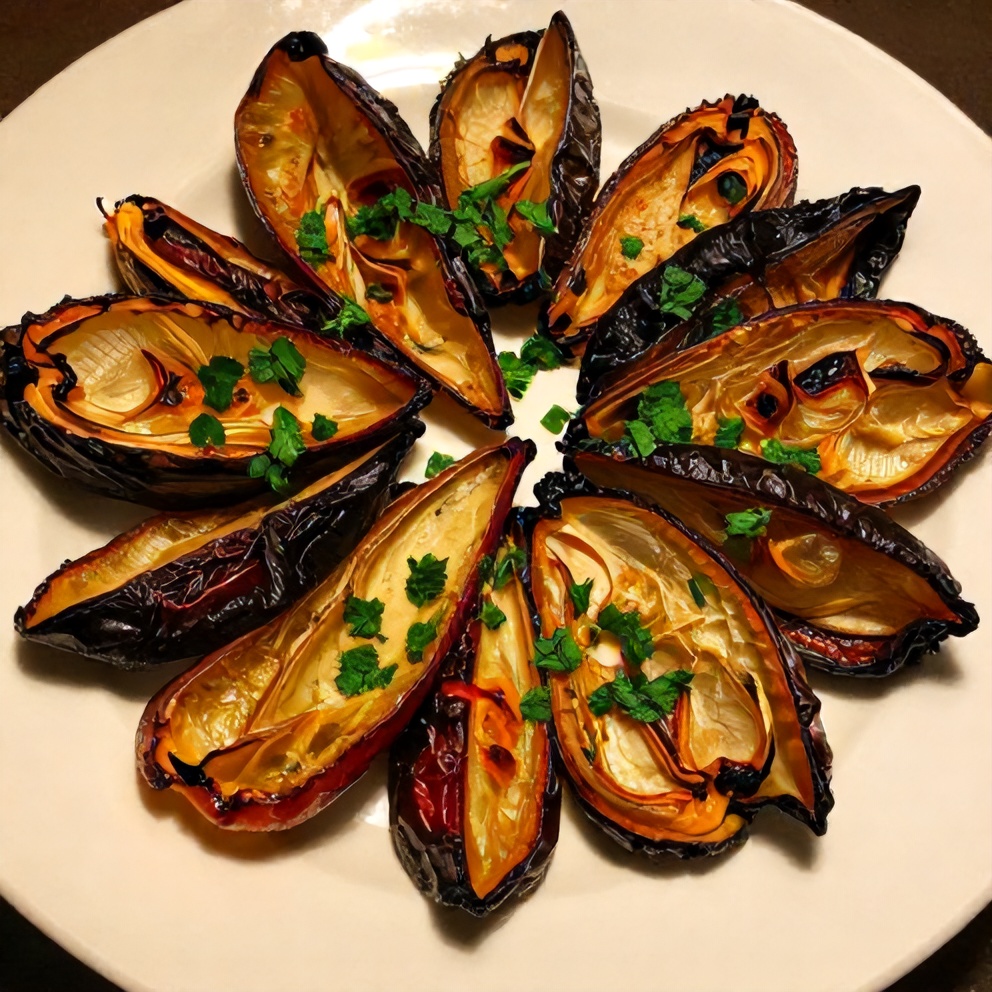 Plated serving of Greek roasted vegetables with fresh parsley