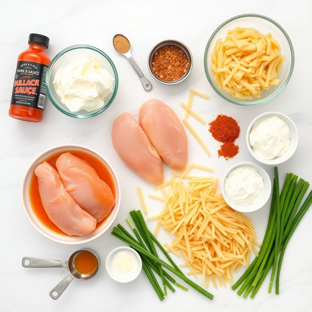 Raw ingredients for Buffalo Chicken Pasta