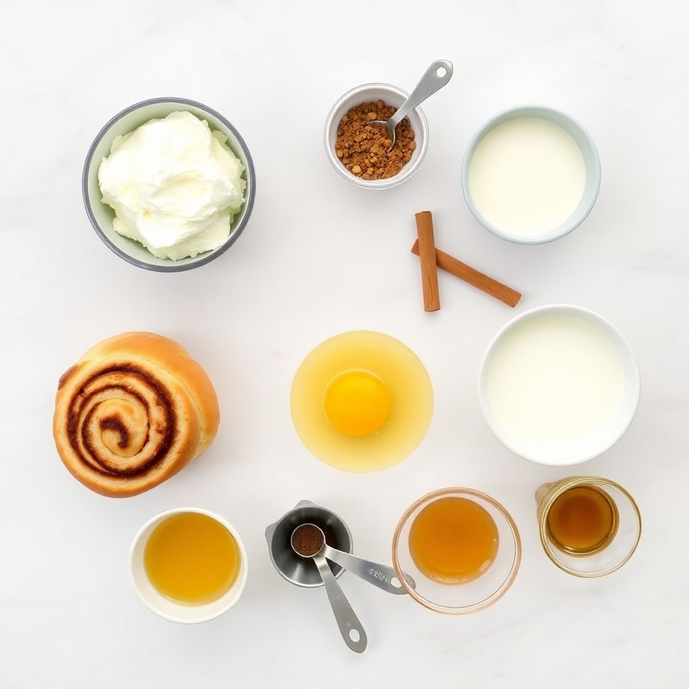 Easy Cinnamon Roll Casserole Ingredients - Cinnamon Rolls, Cream Cheese, Eggs, Milk