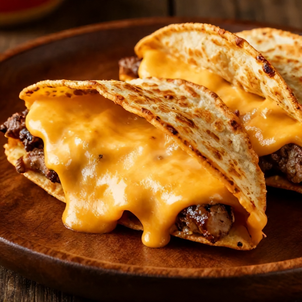 Close-up of cheesy, crispy Copycat Taco Bell Meximelt