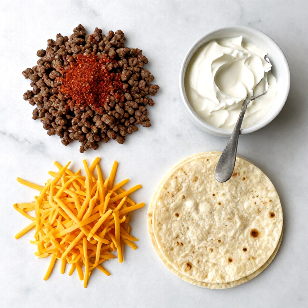 Raw ingredients for Copycat Taco Bell Meximelt on a marble surface