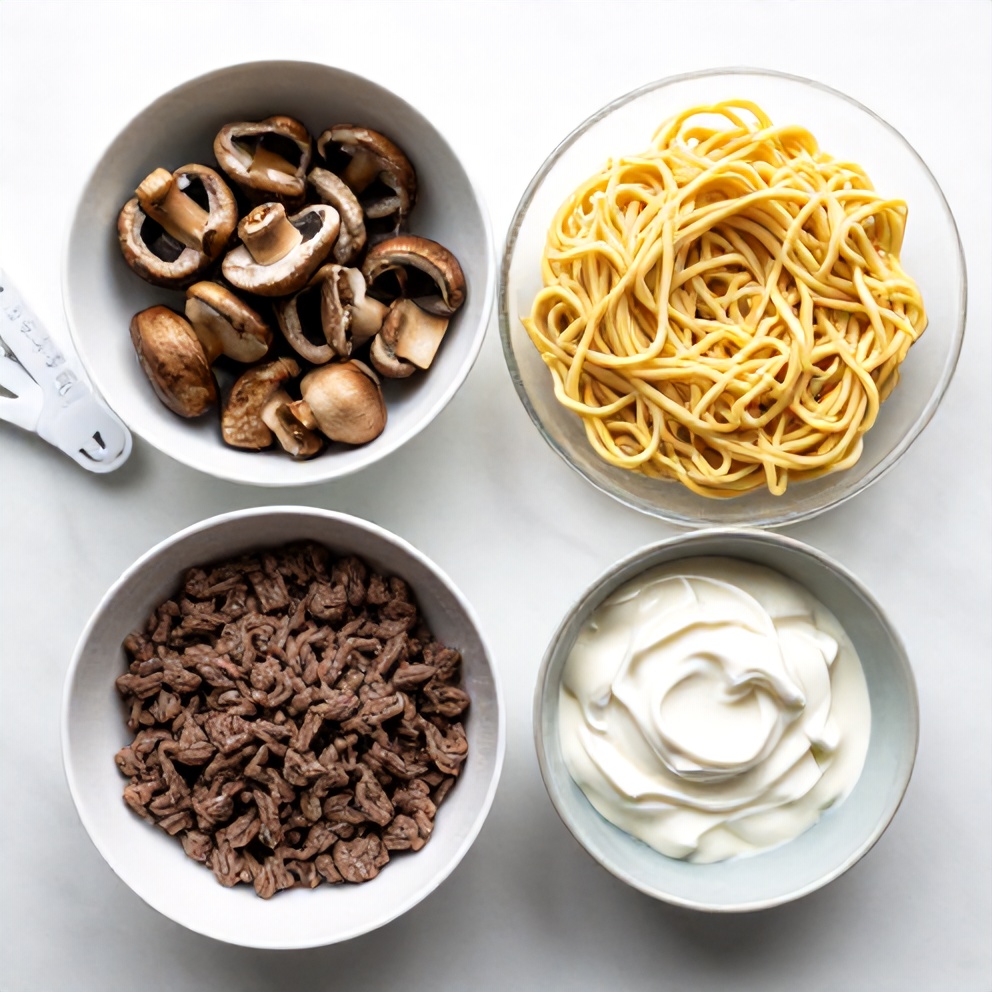 Raw ingredients for Beef Stroganoff