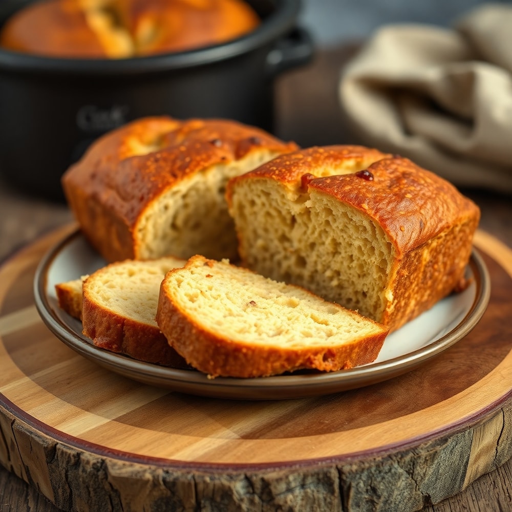 Freshly baked crockpot bread with a crispy crust