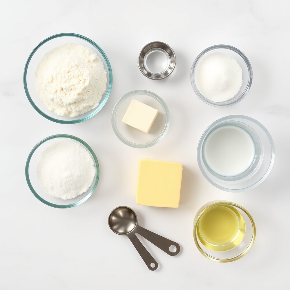 Crockpot bread ingredients on a white marble surface