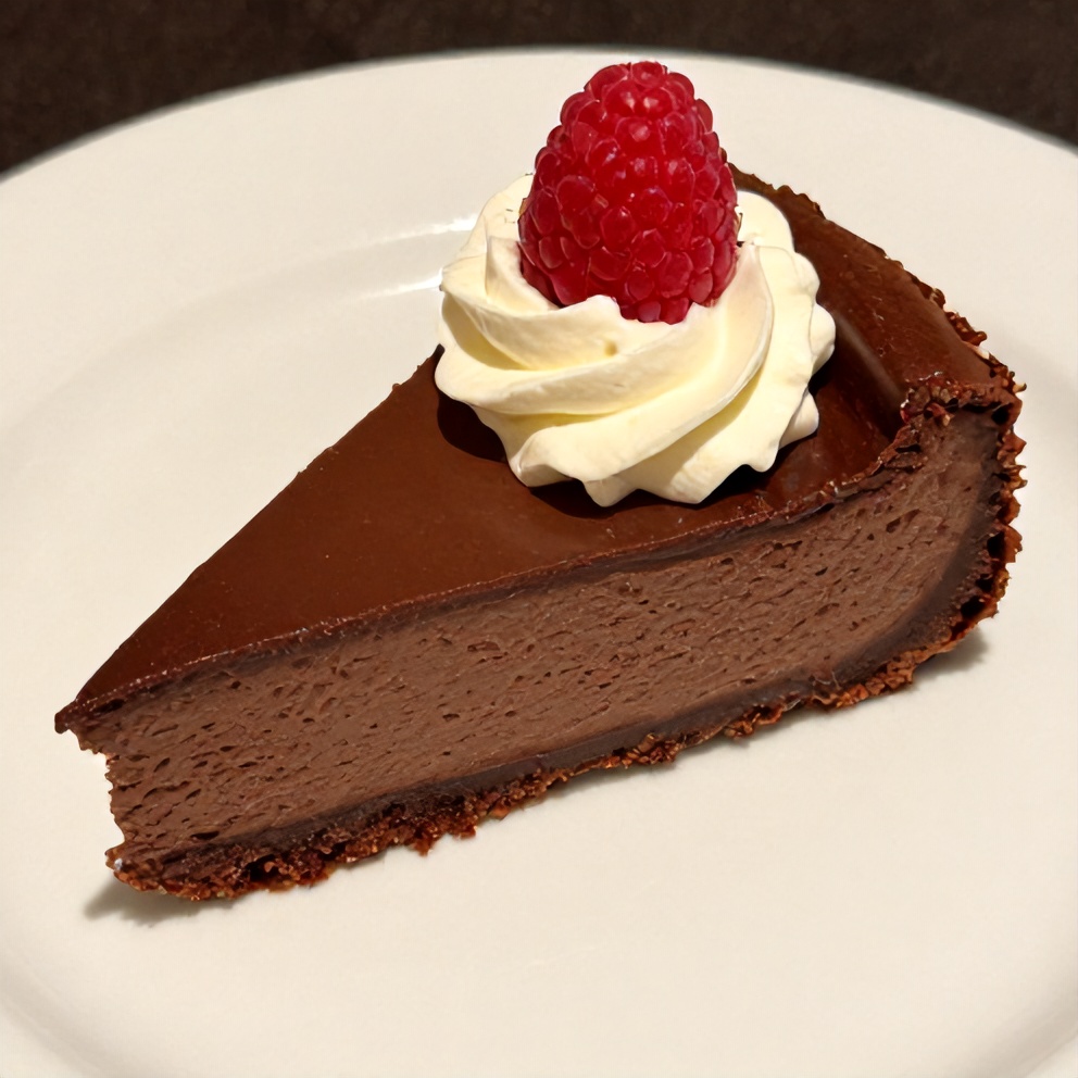 Sliced Dark Chocolate Raspberry Cheesecake