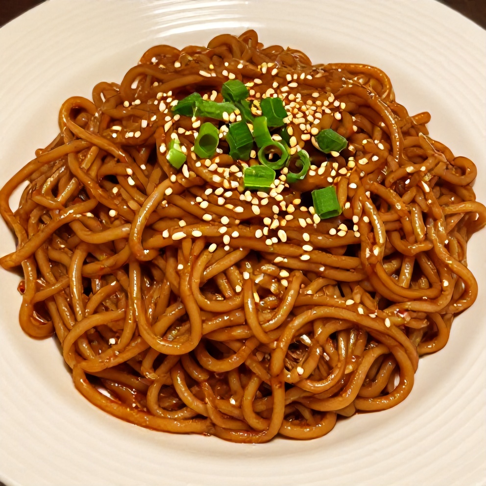 Korean Gochujang Noodles on a plate