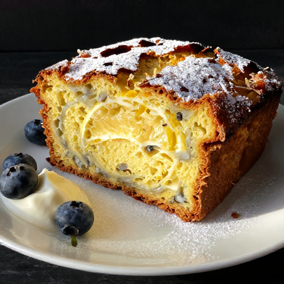 Lemon Blueberry Bread slice on a plate