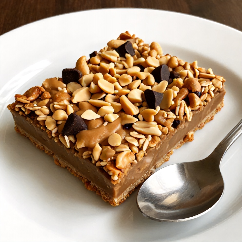 No-Bake Peanut Butter Oat Bars on a plate with a spoon