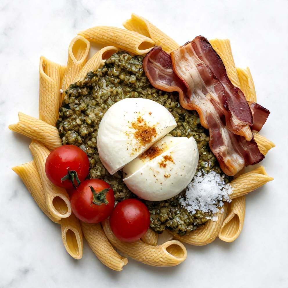 Raw Ingredients for Pesto Pasta Salad