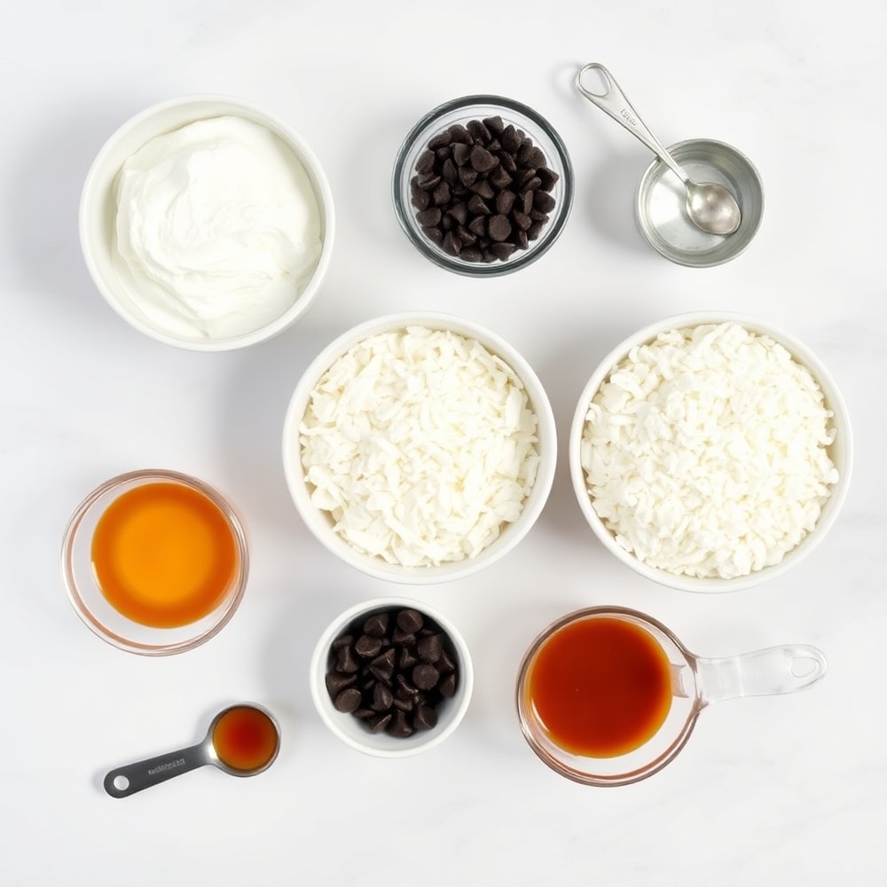 Samoa Truffles ingredients on a white marble surface