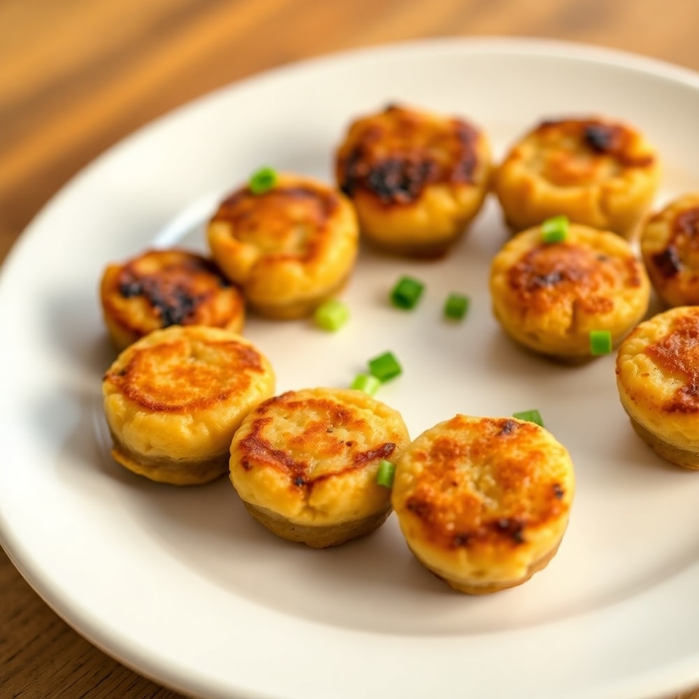 Plated Sausage Pancake Bites with green onions