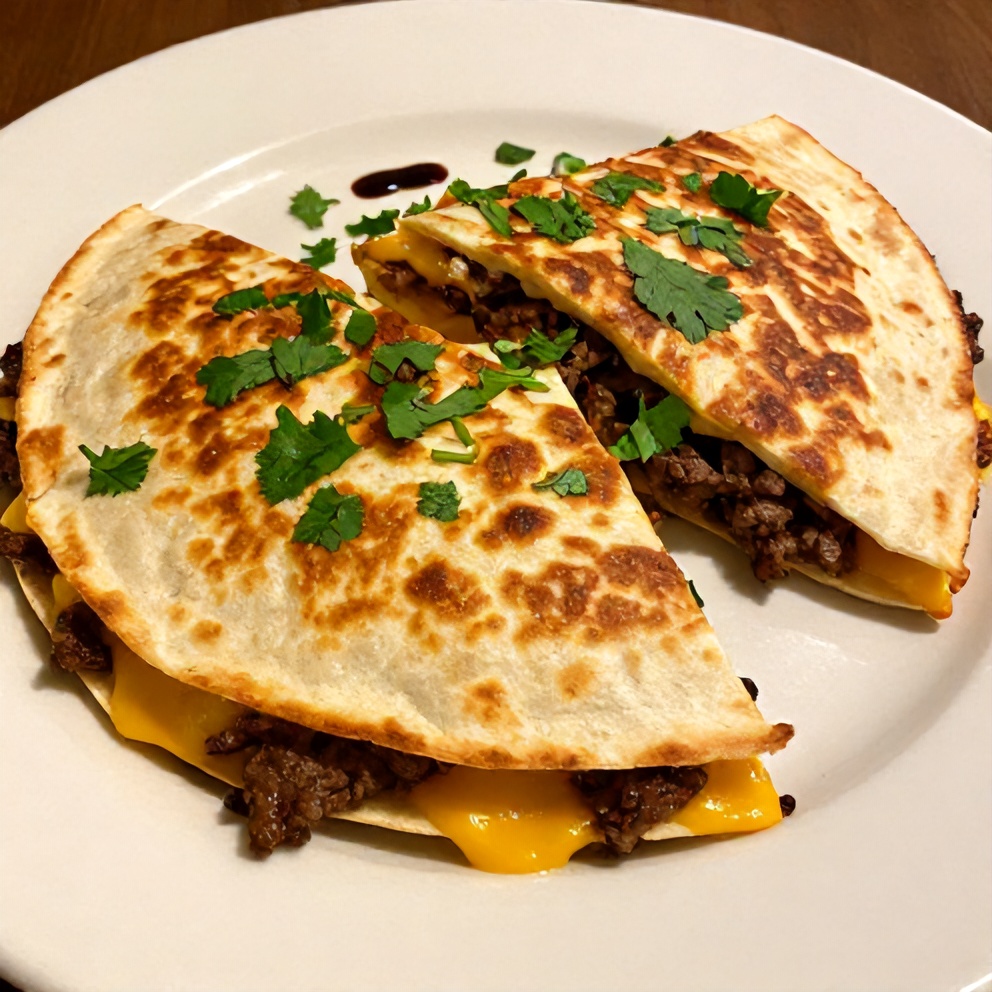 Perfectly plated Steak Cheese Quesadilla with fresh cilantro