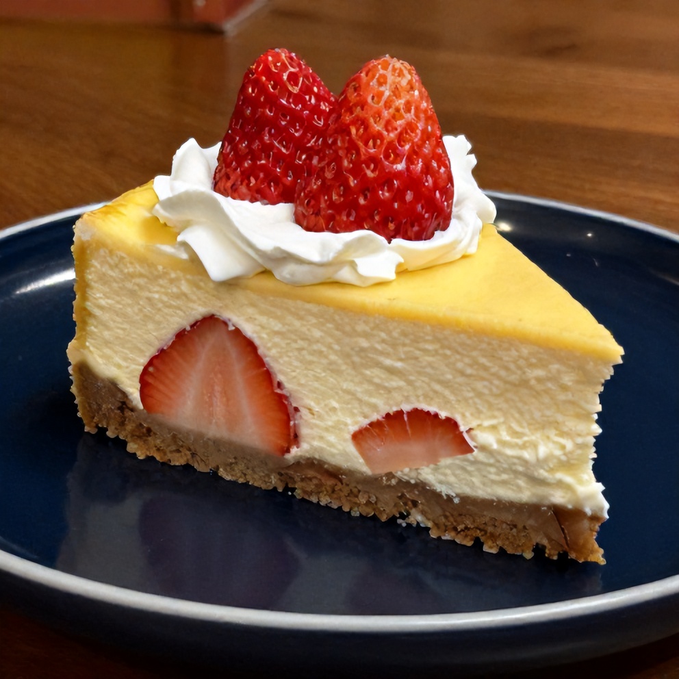 Sliced Strawberry Cheesecake Dump Cake on a plate