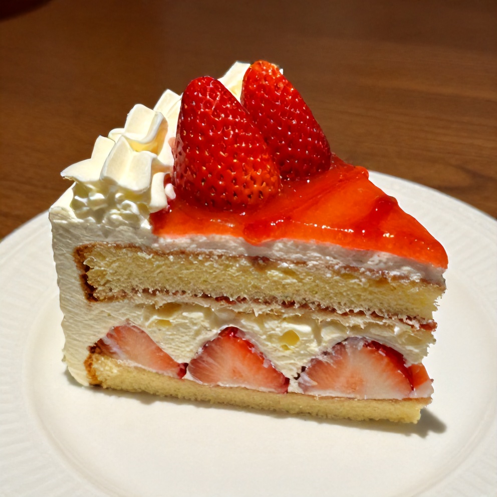 Strawberry Earthquake Cake slice on a plate with whipped cream