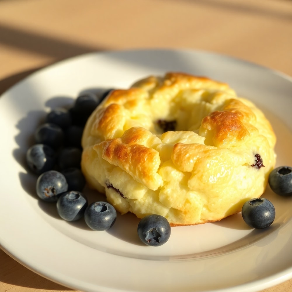 Fluffy Cottage Cheese Blueberry Cloud Bread with a side of fresh blueberries