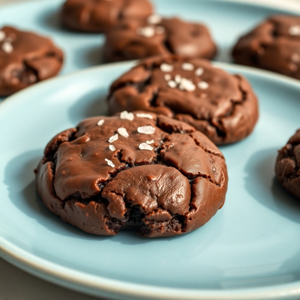 Fudgy Chocolate Brownie Cookies on a light blue plate