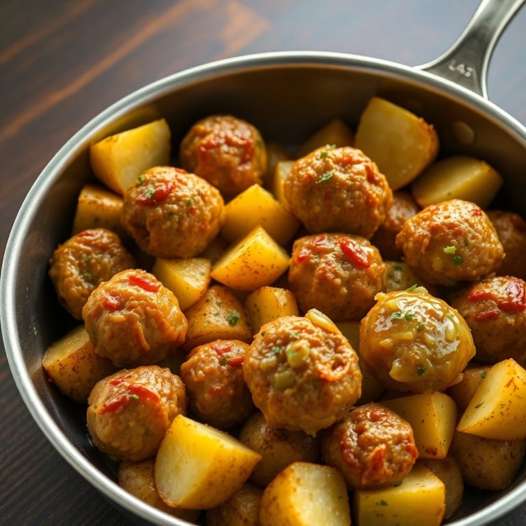 Garlic Butter One-Pan Meatballs and Potatoes