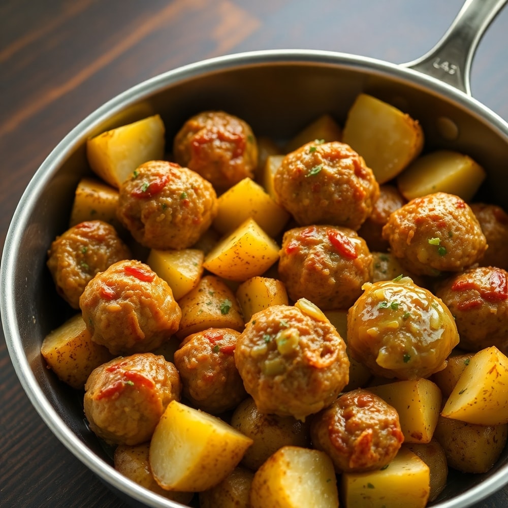 Garlic Butter One-Pan Meatballs and Potatoes
