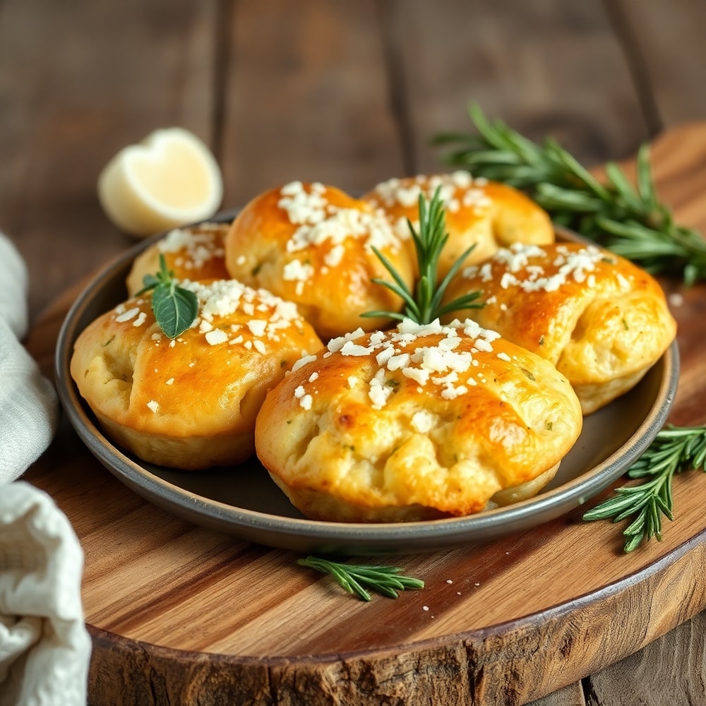 Garlic Rosemary Focaccia Muffins Close Up
