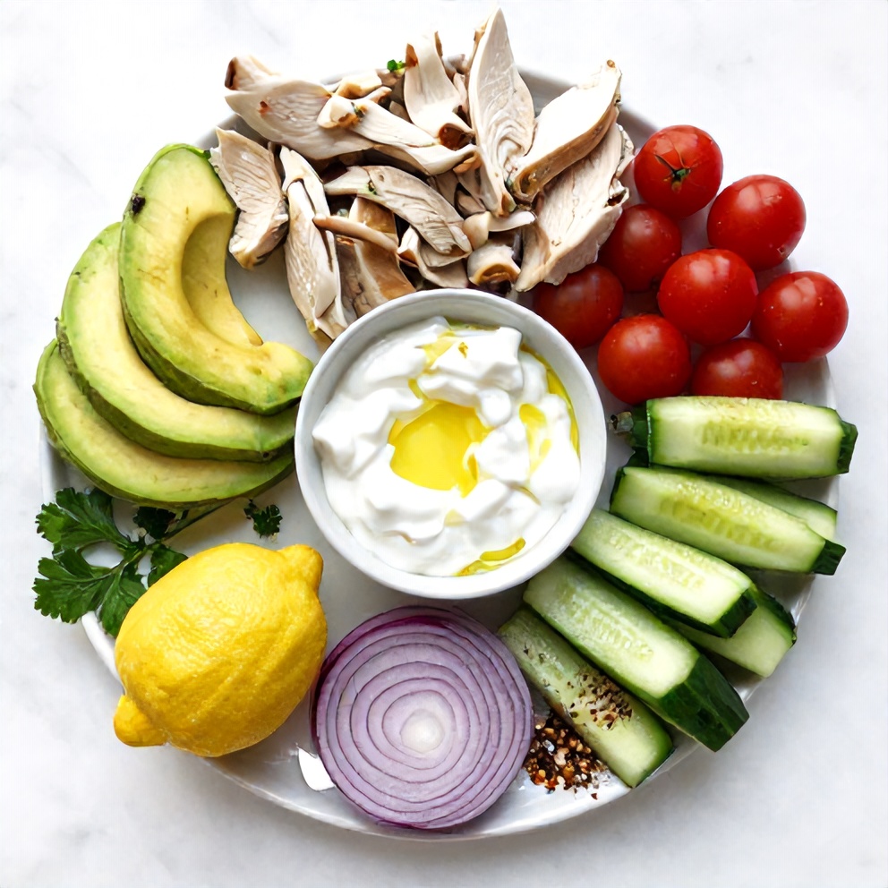 Raw ingredients for Healthy Avocado Chicken Salad