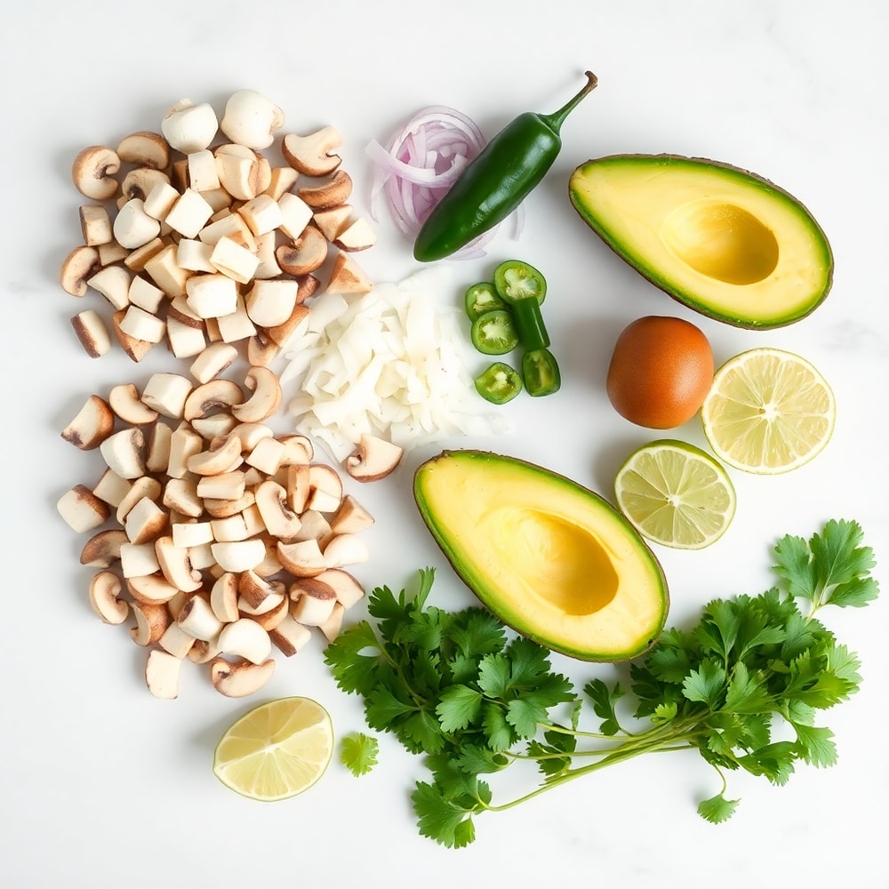 Raw ingredients for Mushroom Tacos laid out