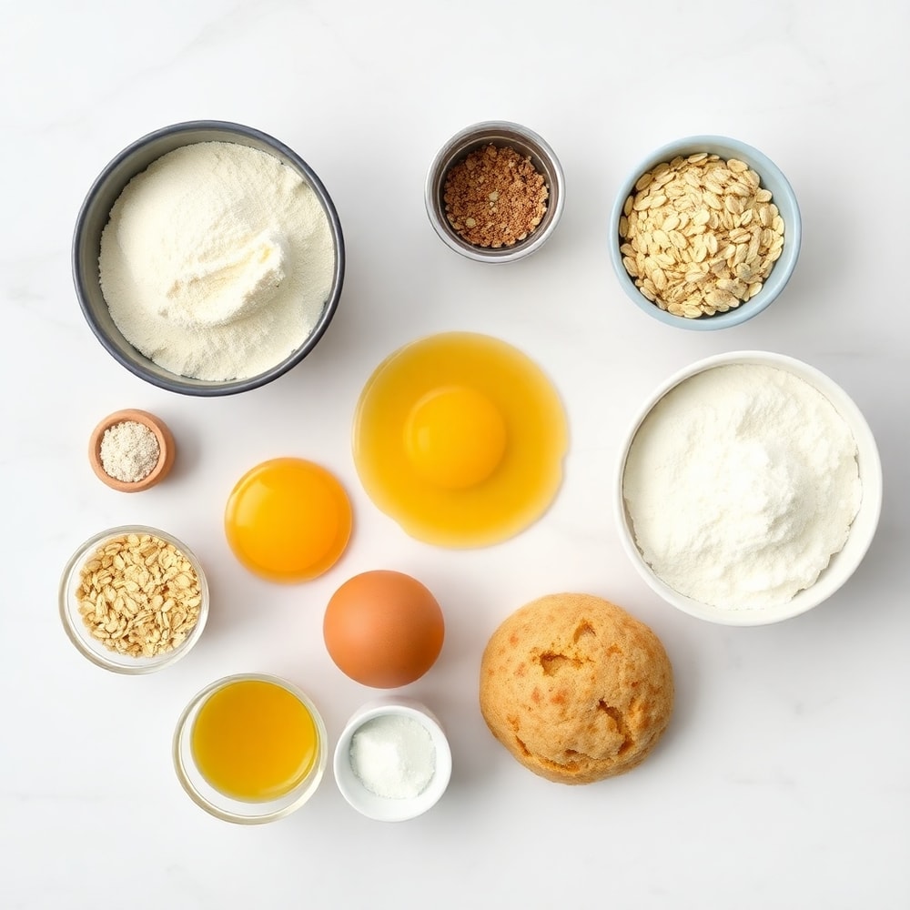 High protein pancake muffins ingredients including protein powder, eggs, oats, and baking powder