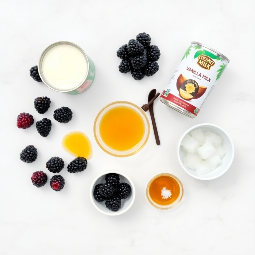 Raw ingredients for Blackberry Coconut Pink Drink