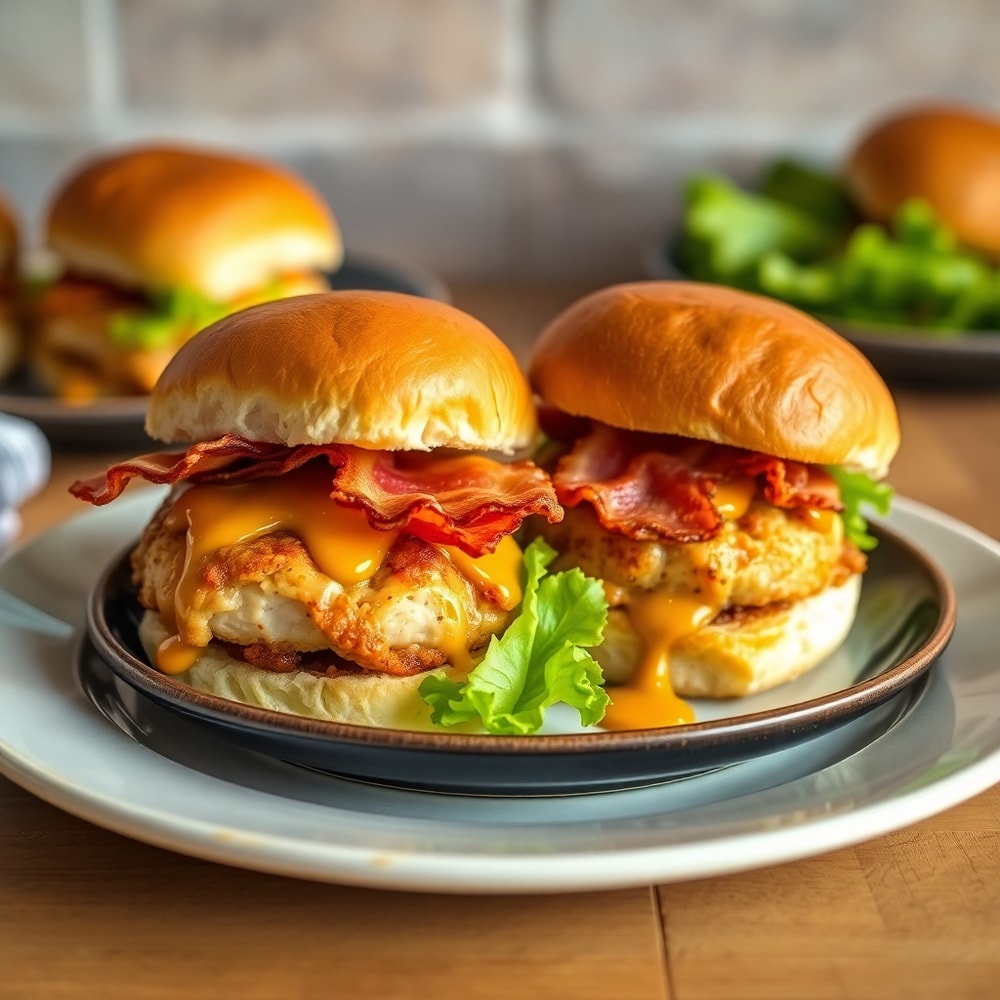 Honey Mustard BLT Chicken Sliders served on a plate