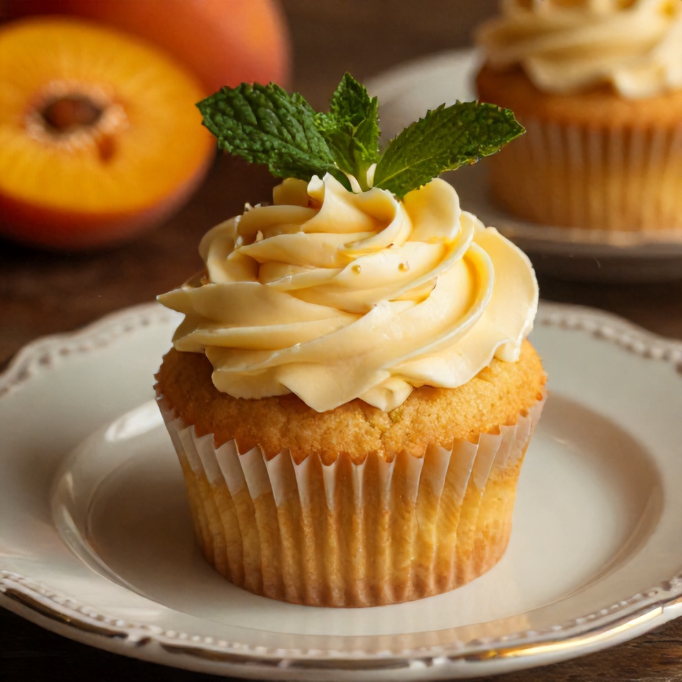 Honey Peach Cream Cheese Cupcake on a vintage plate